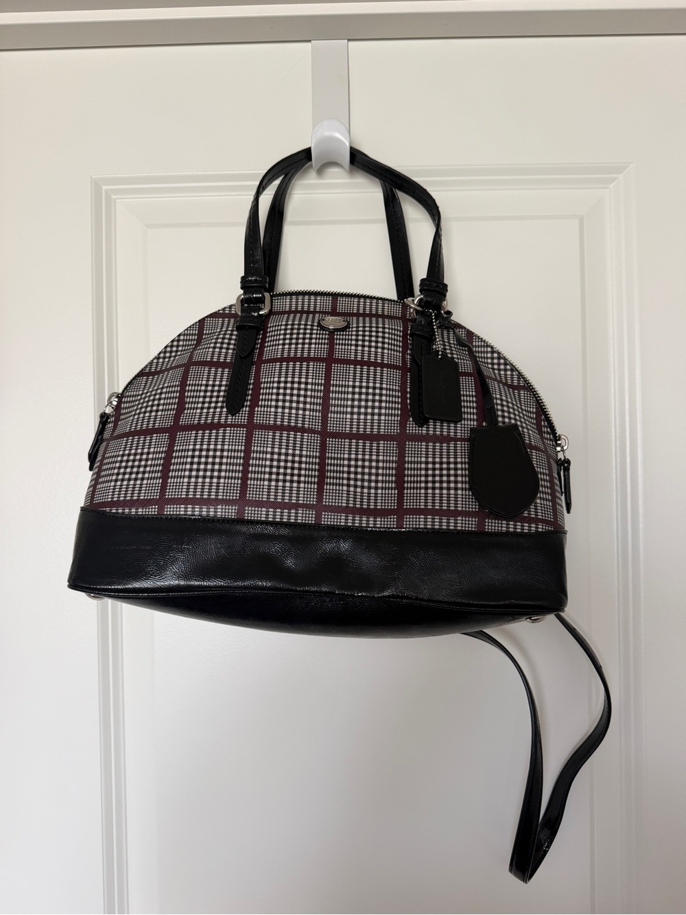 Coach Black and Burgundy Plaid Dome Satchel